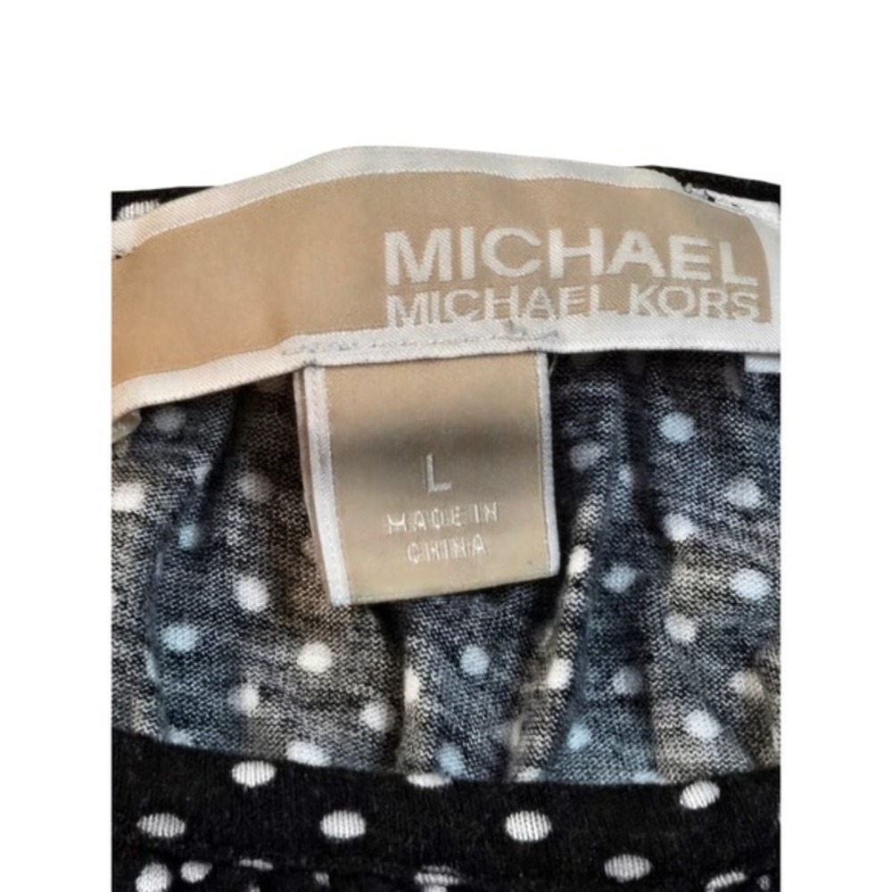 Michael Kors Black Polka Dot Round Neck 3/4 Elastic Sleeve Waist Viscose Top Lge - Picture 5 of 6